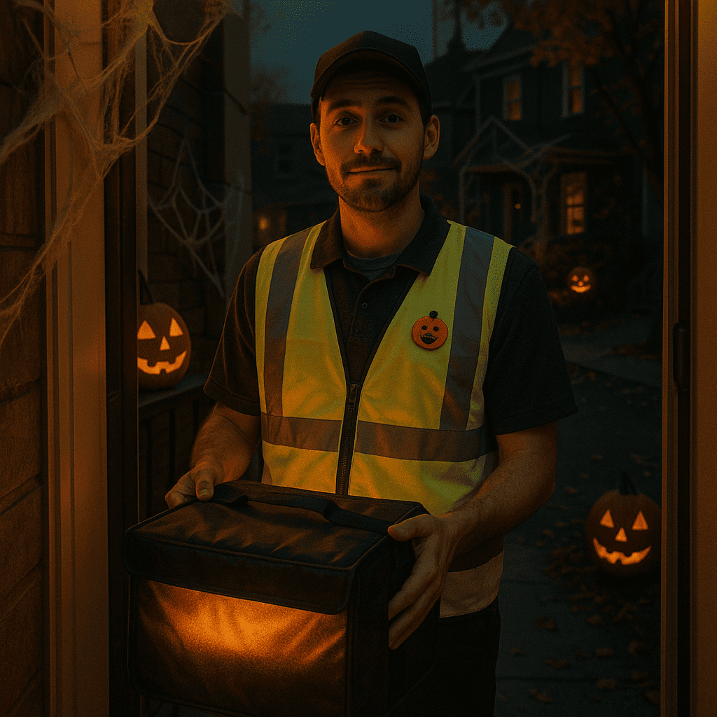 Halloween weekend: kurier podczas dostawy
