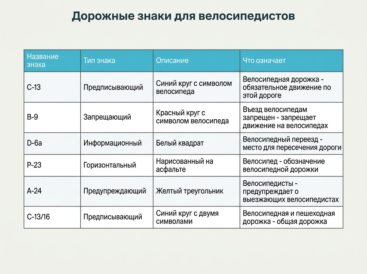 дорожные знаки для велосипедистов: таблица