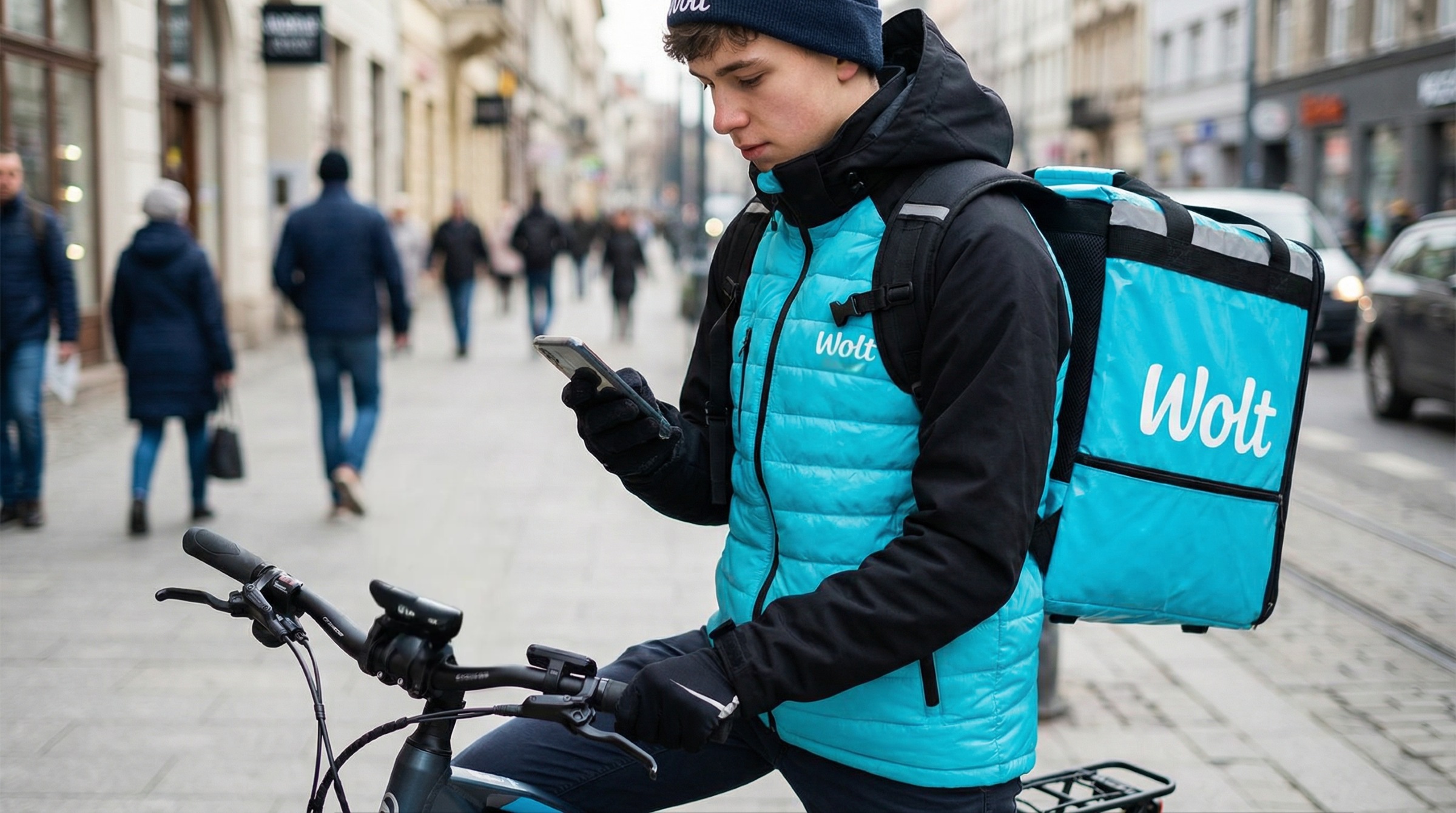Praca w Wolt: kurier w trakcie dostawy