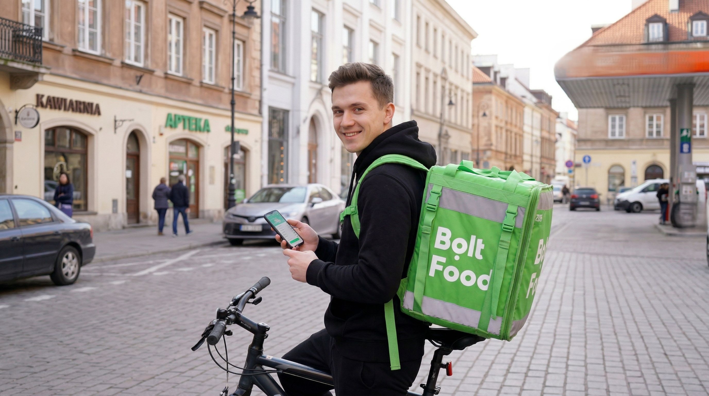Bolt Food Białystok: kurier na rowerze