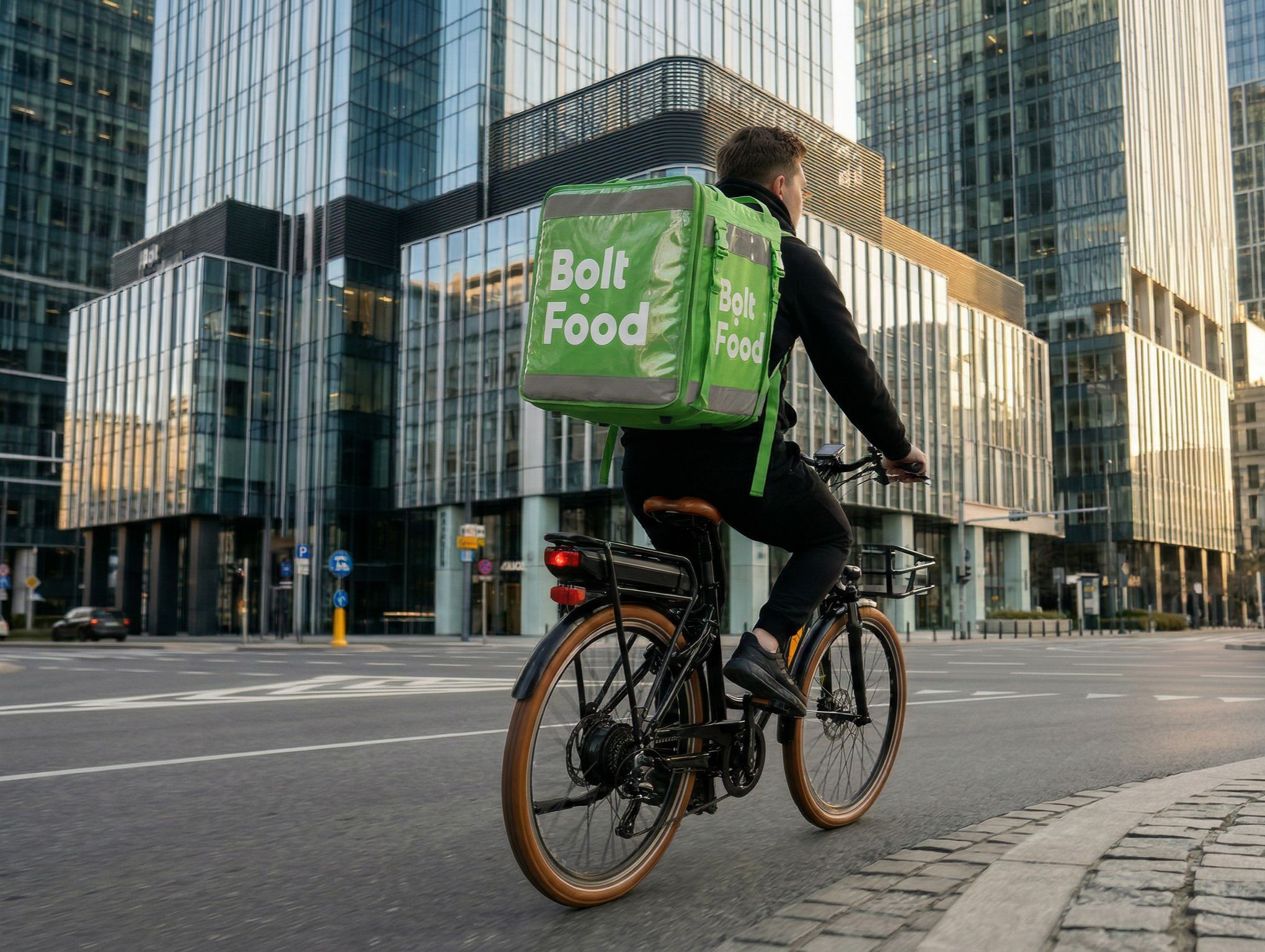 Bolt Food Białystok: kurier z torbą termiczną